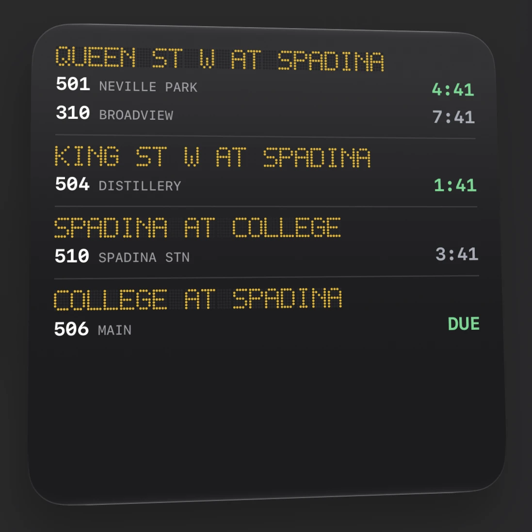 StopScout Home Screen widget showing live arrival times